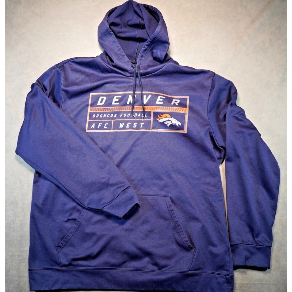 Denver Broncos NFL Majestic Pullover Hoodie Mens Sz XL Blue‎ Pockets AFC West